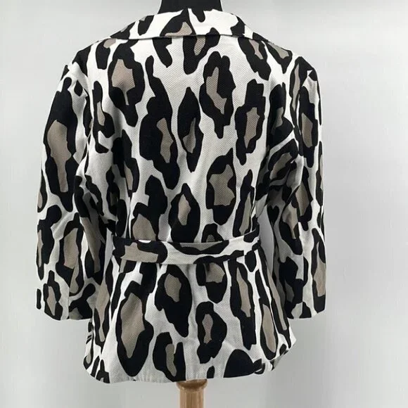 SANDRO Sportswear Blazer Animal Print Jacket 3/4 length sleeve button front sz L - Picture 5 of 7